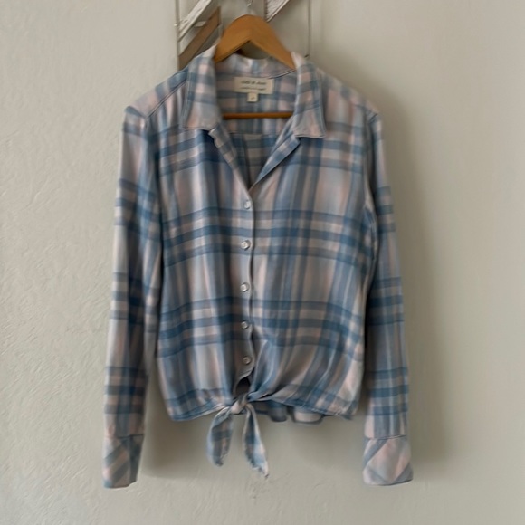 cloth & stone Tops - Cloth & Stone plaid flannel tie front long sleeve